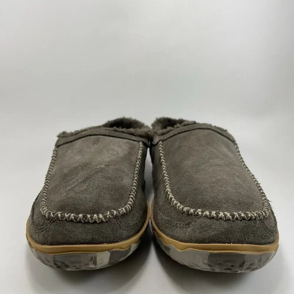 L.L. Bean Mountain Slipper Scuffs Mens Size 11 Gray Brown Suede Fleece Lining